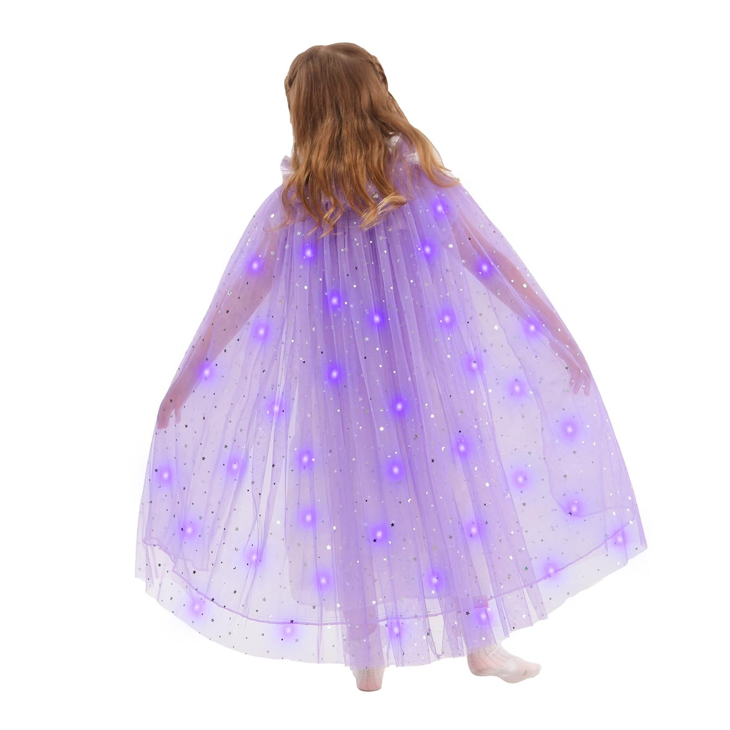 Hsctek Light Up Princess Cape, Purple Princess Dress Up Tulle Cape, Coloful Princess Outfit Costume Accessories Kids Toddlers Girls