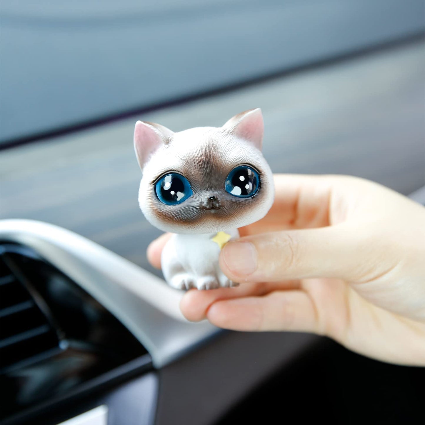 YGMONER Cat Bobblehead Ornament - Gray Resin Shake Head Decoration (Siamese) Model mgygs50269 for Car Dashboard