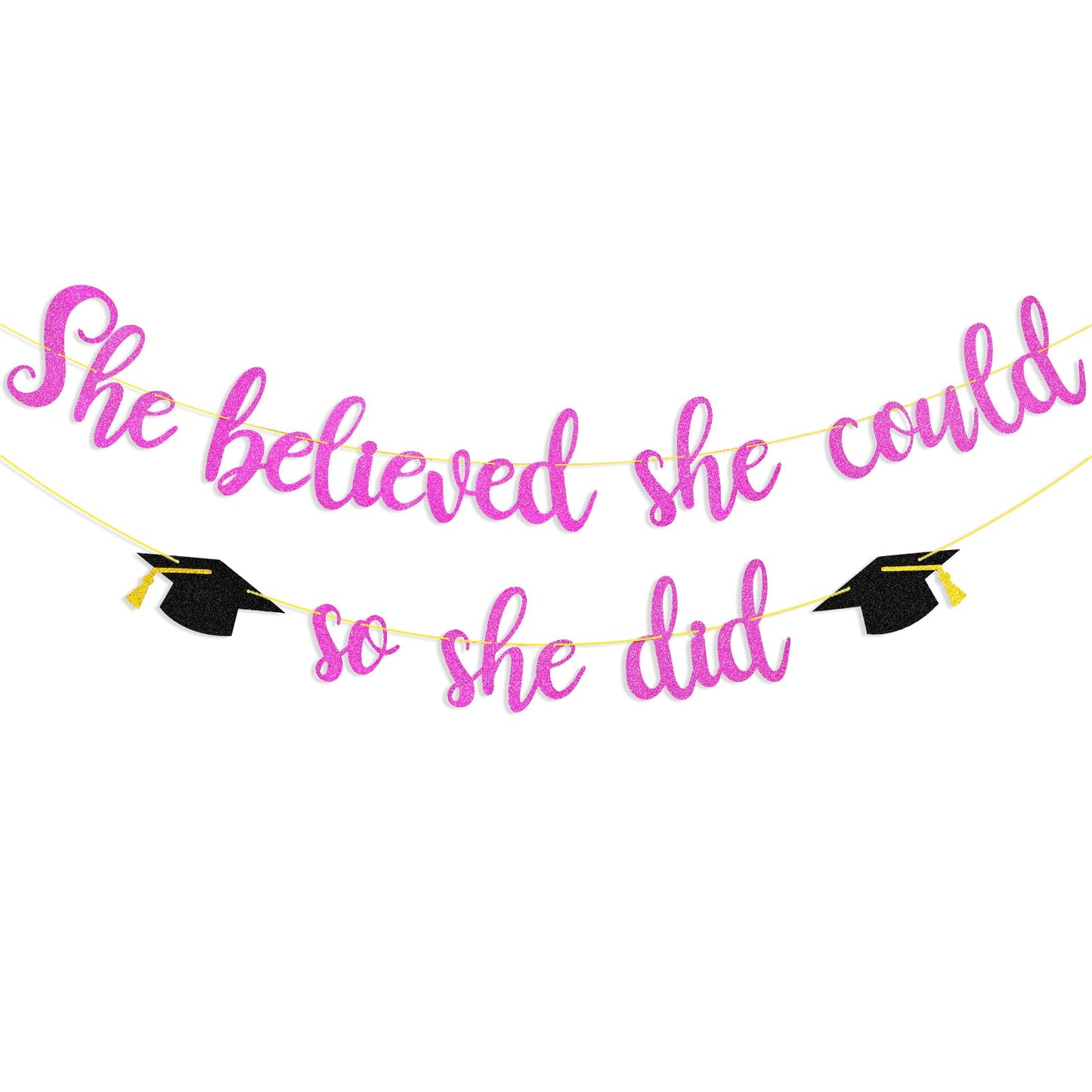 She Believed She Could So She Did Banner Decorations - Glitter She Did It 2024 Garland Graduation Bunting Banner, Congrats Grad