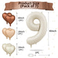Biapian 40 Inch Cream White Number 9 Balloons, Beige White Large Number 9 Balloons With 18'' Cream Foil Heart Balloons Helium Fo