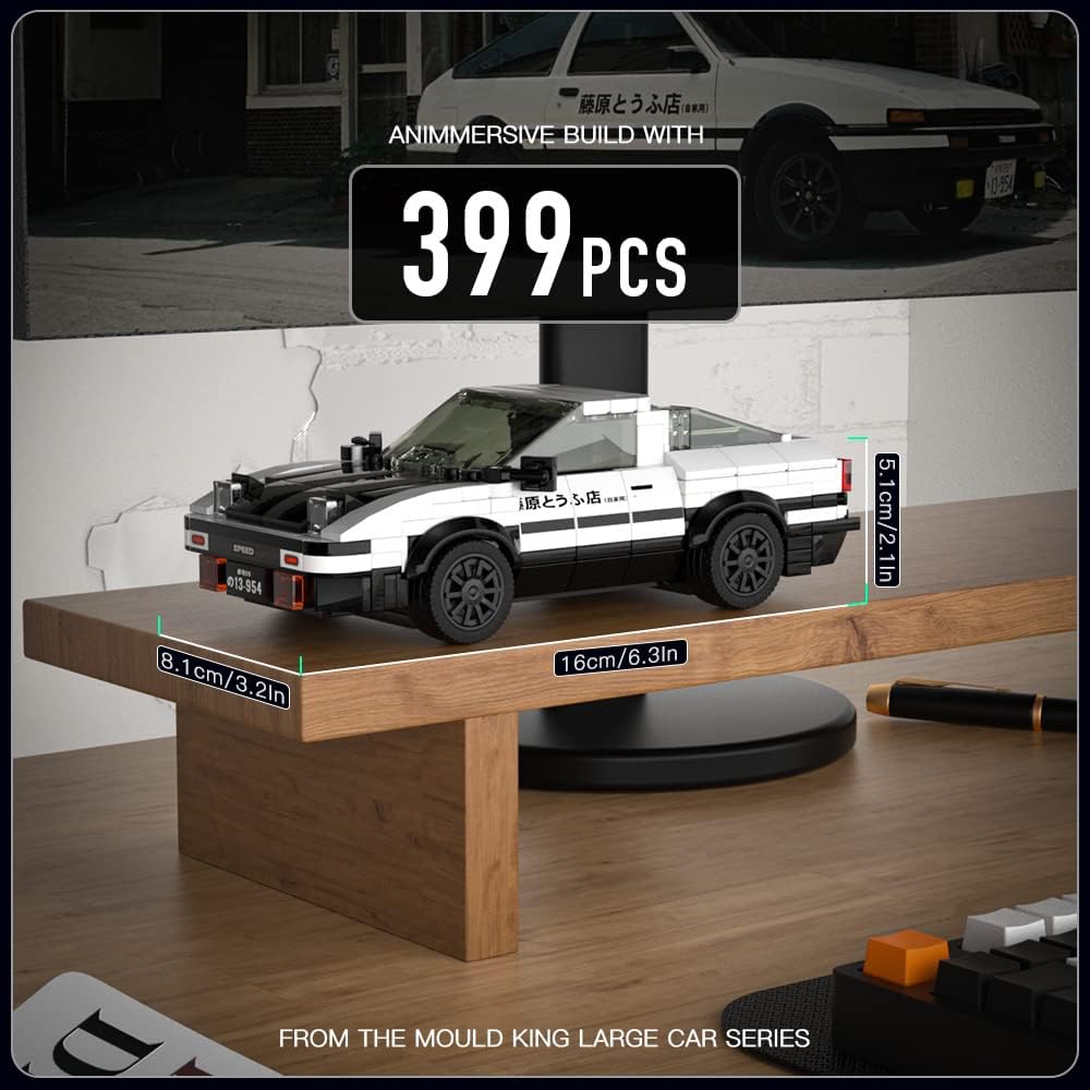 Mould King Ae86 Initial D Car Models Building Sets With Display Case, 27013 Collectible Model Car Kits Race Car Building Blocks, Speed Champion Car Building Kits For Adults Kids 8+(399 Pcs)
