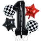 Toniful 40 Inch Race Car 1St Birthday Balloons Racetrack Number 1 Black Balloons Wheel Tire Balloons Black White Checkered Ballo