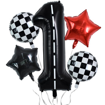 Toniful 40 Inch Race Car 1St Birthday Balloons Racetrack Number 1 Black Balloons Wheel Tire Balloons Black White Checkered Ballo