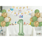 Sage Green First Birthday Decorations For Boys, 40Inch Olive Green Number 1 Balloon And Happy Birthday Banner Set With 12Inch Sa