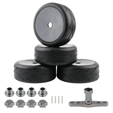 Rchobbytop 1:8 RC Buggy Tires & Wheels & Adaptors & Wrench, Street Tyre 17mm Drive Hub Hard Dish Wheel for On Road Racing Kyosho
