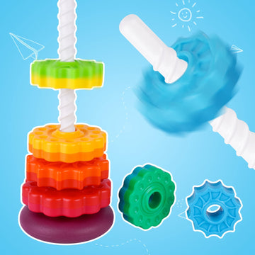 Nitoy Spinning Stacking Toy For Kids, Rainbow Tower Dual-Color Spinning Wheels Premium Strong Bpa-Free Abs Plastic Early Educati