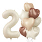 Large Number 2 Balloons, 40'' Beige Nude 2 Balloon With Foil Cream Star Balloon Decor, Neutral Coffee Brown Tan White Sand Heliu