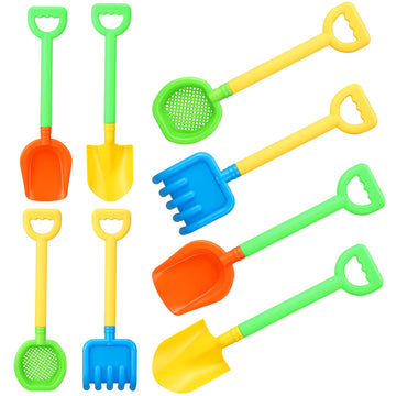 Skylety 8 Pieces Kids Beach Sand Shovels Colorful Plastic Rake Beach Sand Sifter Toy Shovel For Teens Garden Snow Beach Toys(Cut