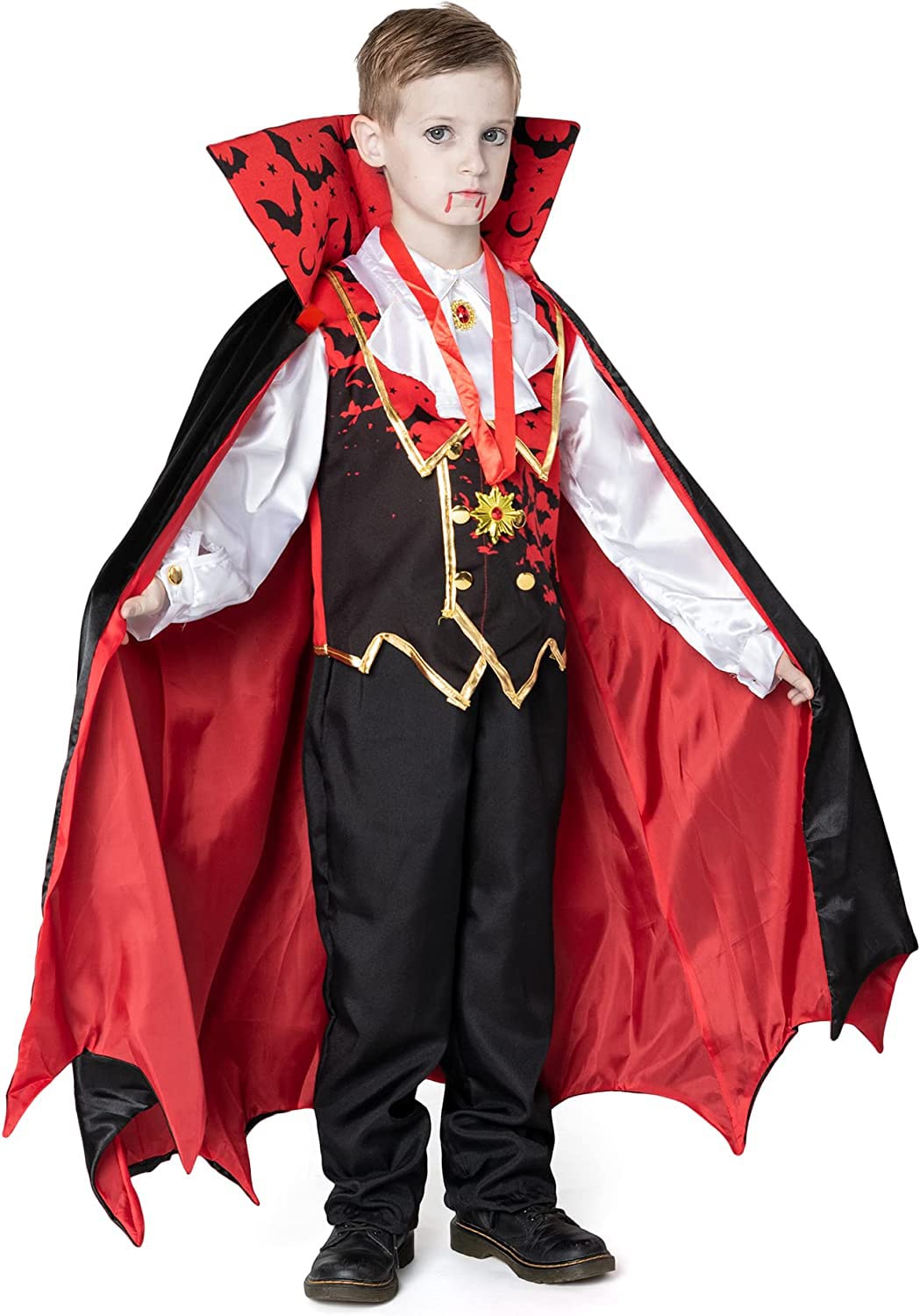 Spooktacular Creations Child Vampire Costume For Boy, Scary Halloween Red Vampire Costume For Kids Dress Up-S(5-7Yr)