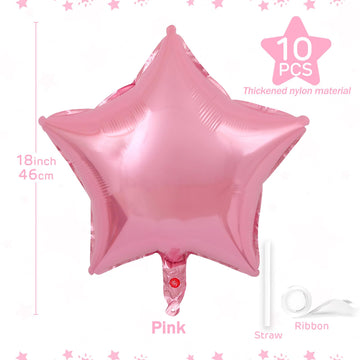 Pink Star Balloons 18 Inch, 10 Pcs Candy Pink Star Shaped Mylar Helium Foil Metallic Balloon For Birthday Party Decorations Baby