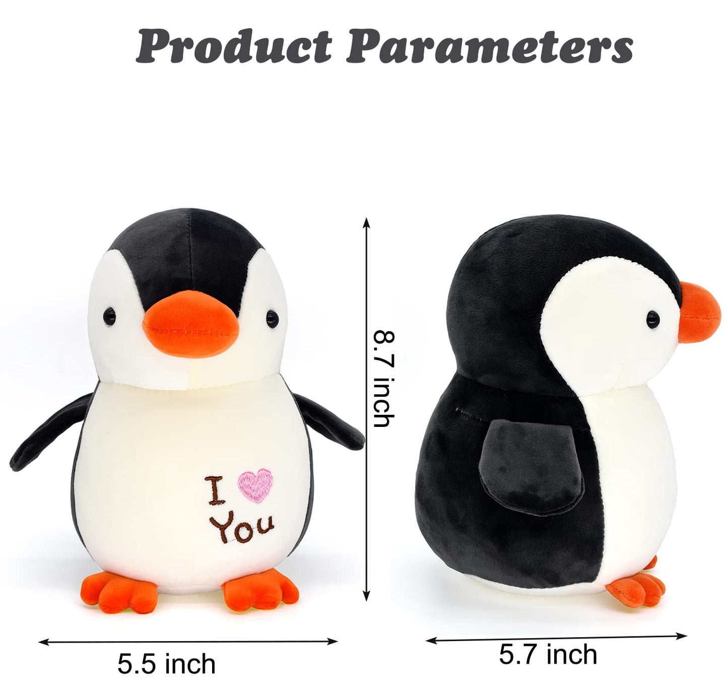 HWD 8.7" Soft Stuffed Penguin Doll, Black Plush Toy for Kids, Birthday & Christmas Gift, Model H-QE-0102