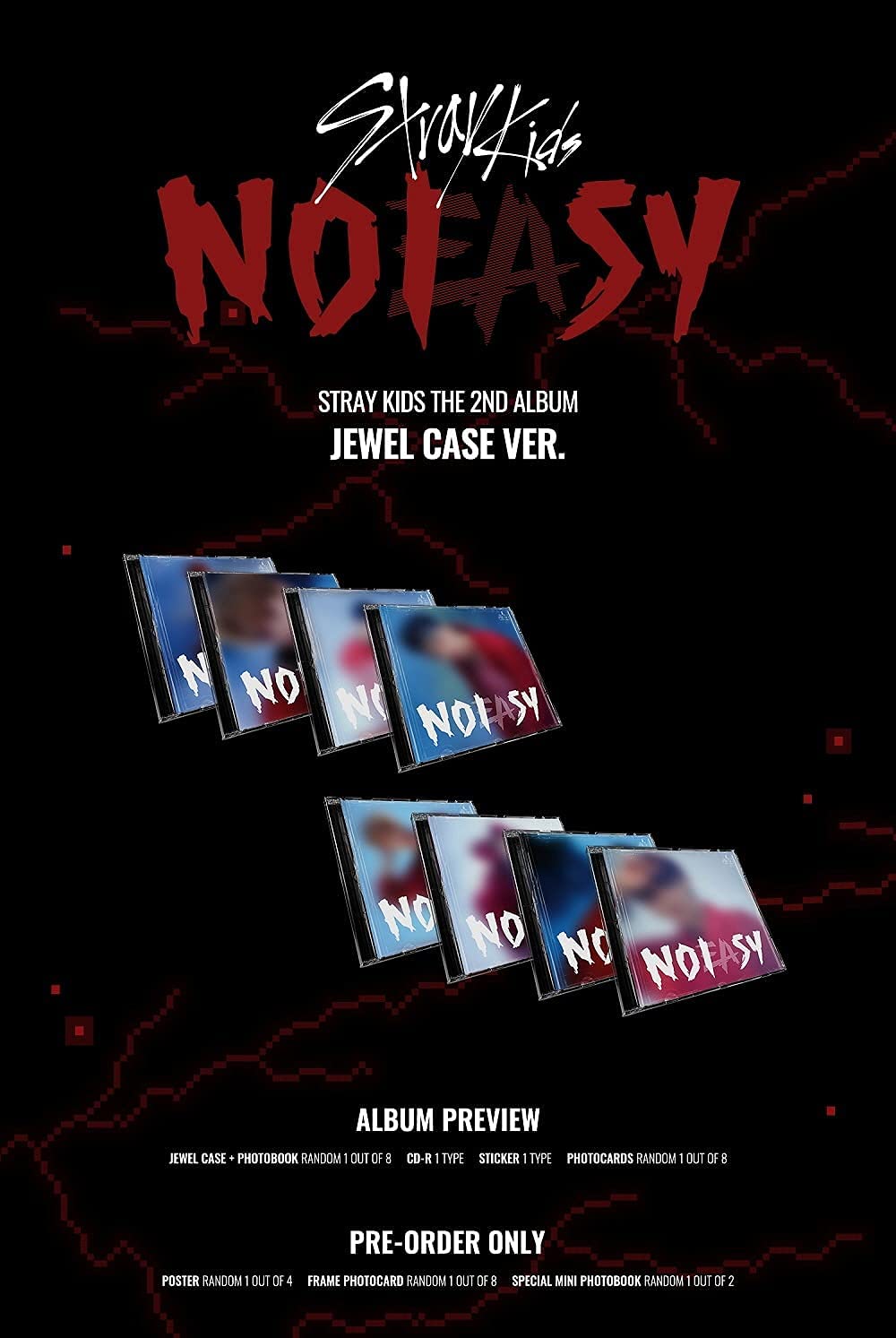 JYP Ent. Stray Kids - No Easy [Jewel Case Ver./Random Cover] (2nd Album) Album+CultureKorean Gift( Decorative Stickers, Photocar