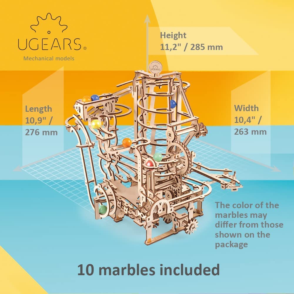 UGEARS Wooden 3D Puzzles for mature-themeds - Wooden Marble Run Spiral Hoist Models for mature-themeds to Build - Advanced Wooden 3D Puzzle Kit - Mechanical Model Wooden Puzzles for mature-themeds and Hobbyists - 266 Pcs