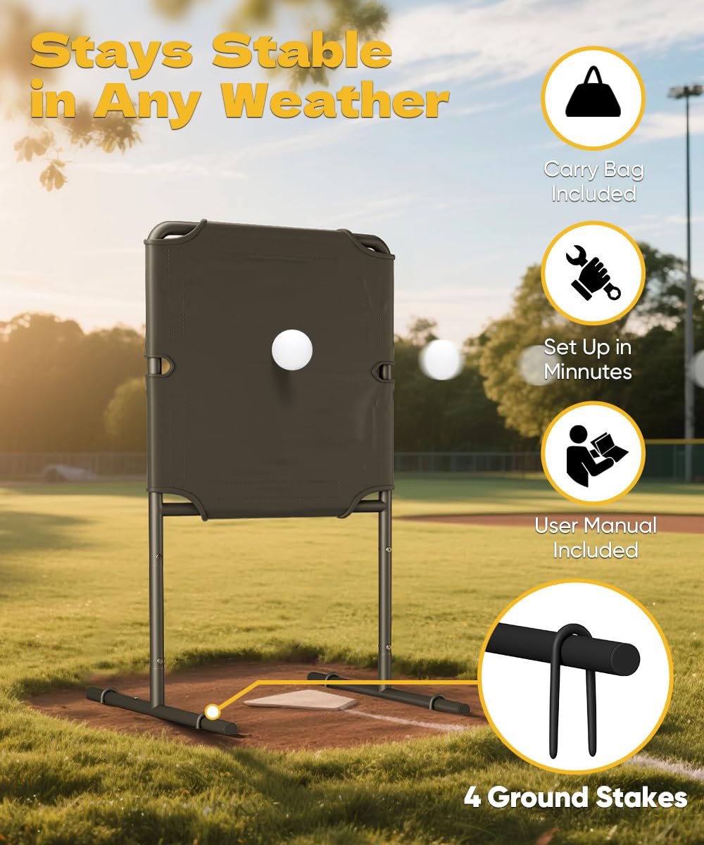 Tigerden Baseball Strike Zone Target - Portable Pitching Stand, Metal Frame, 28"x30", Black, Ideal for Outdoor Training