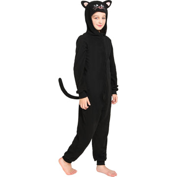 Wizland Black Cat Suit Costume, Halloween Animal Cosplay With Tail Ears For Boys Girls, Furry Gato Suit Disfraz For Kid Child An