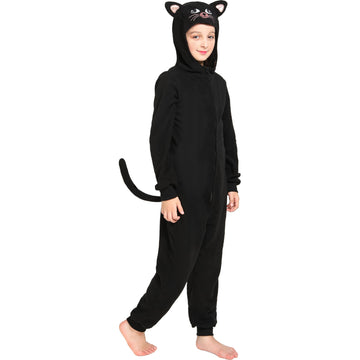 Wizland Black Cat Suit Costume, Halloween Animal Cosplay With Tail Ears For Boys Girls, Furry Gato Suit Disfraz For Kid Child And Toddler Girls Cat Costume 8-10