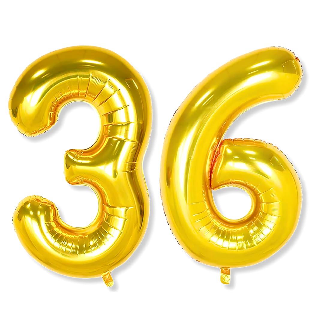Flyloons 36 number Golden Foil Balloon 16 inch Size Birthday Decoration Items Pack of 2 | 36th Year Balloons | Thirty Six
