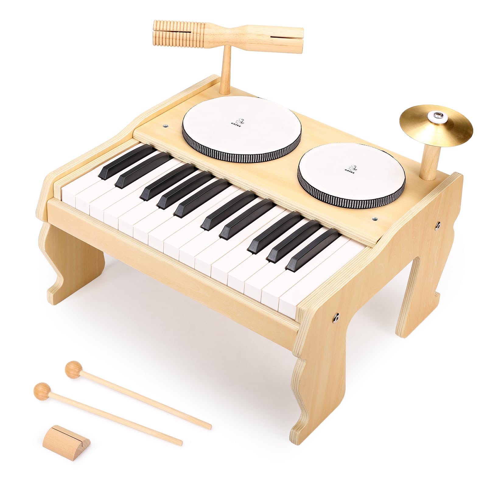 Oathx Kids Piano Keyboard, 25 Keys Digital Piano Toys With Drum Set And Volume Adjustable, 6 In 1 Musical Instruments For Kids Toddlers Baby Children, Wooden Mini Piano Gifts For Girls Boys Ages 3+