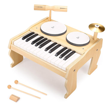 Oathx Kids Piano Keyboard, 25 Keys Digital Piano Toys With Drum Set And Volume Adjustable, 6 In 1 Musical Instruments For Kids Toddlers Baby Children, Wooden Mini Piano Gifts For Girls Boys Ages 3+