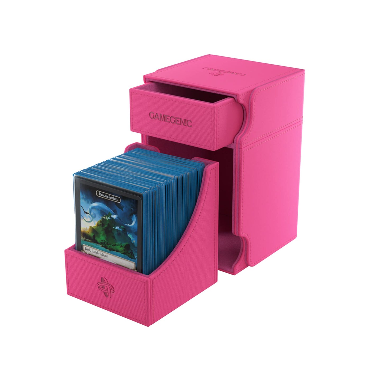 Watchtower 100+ Xl Convertible Deck Box - Double-Sleeved Card Storage, Card Game Protector, Nexofyber Surface, Holds Up To 100 Cards, Pink Color, Made By Gamegenic