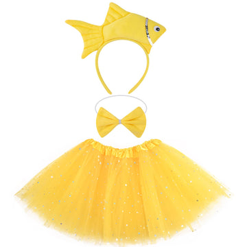 Matiniy 3 Pieces Fish Costume Include Goldfish Headband Bow Tie And Tutu For Dress Up (Yellow)