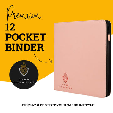 Card Guardian - 12 Pocket enhanced Binder with Zipper for 480 Cards - Side Loading Pockets for Trading Card Games TCG (Pink)