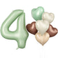 Biapian 40 Inch Sage Green Number 4 Balloons, Large 4Th Birthday Balloons With 18'' Foil Cream Brown Heart Balloon For 4Th Year