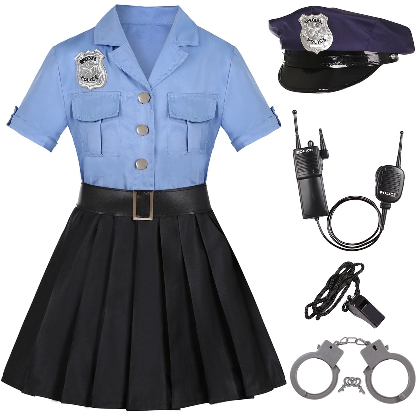 Gortykor Girls Police Officer Costume Kids Cop Uniform For Girls Cop Cosplay Halloween Costume (9-10 Years)