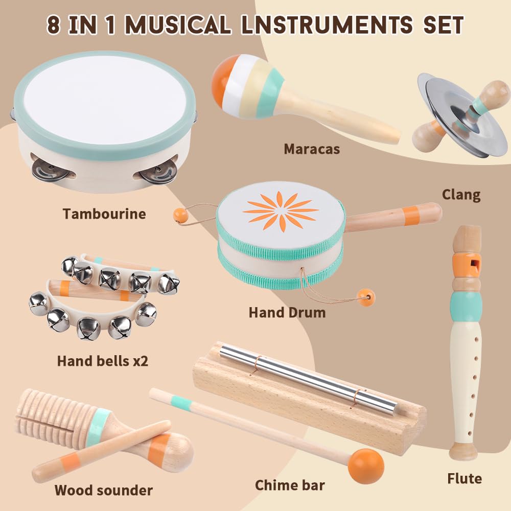 Toddlers Musical Instruments-Baby Montessori Wooden Musical Toys For Toddlers 1-3 Year Old,Kids Percussion Instruments Toy For 1