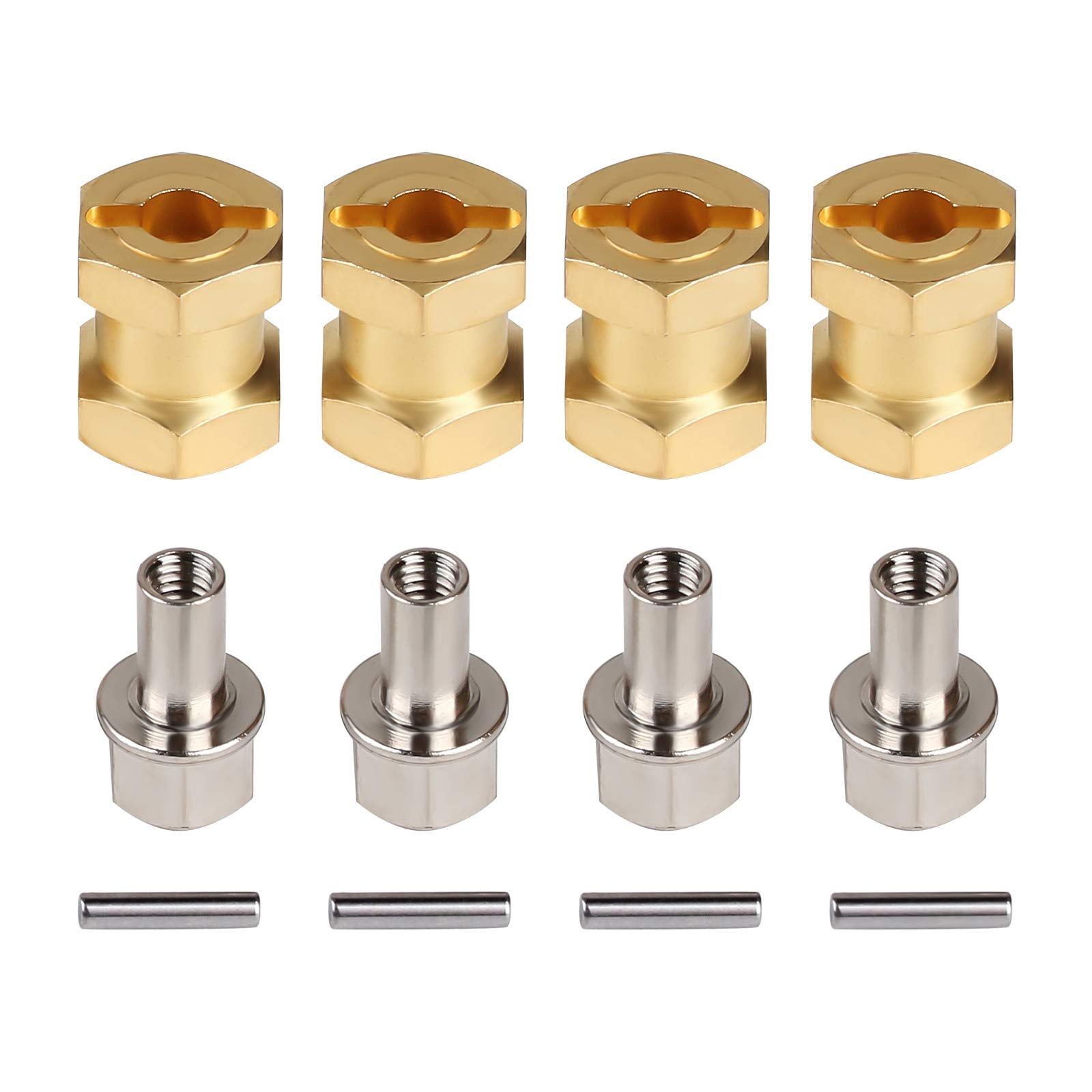 INJORA RC Hex Hub 12mm Brass Wheels Hex Hub Extension Hex Drive Adapter for 1/10 RC Crawler Axial SCX10 90046 D90 (15mm)