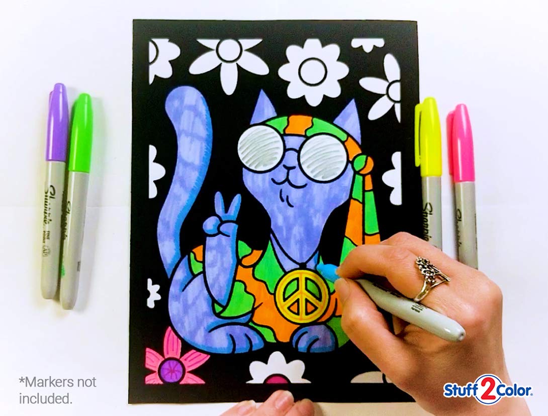 Super Pack of 18 Fuzzy Coloring Posters (Silly Kitties Edition) - Arts & Crafts for Kids, Toddlers, Girls, Boys & Adults - Great