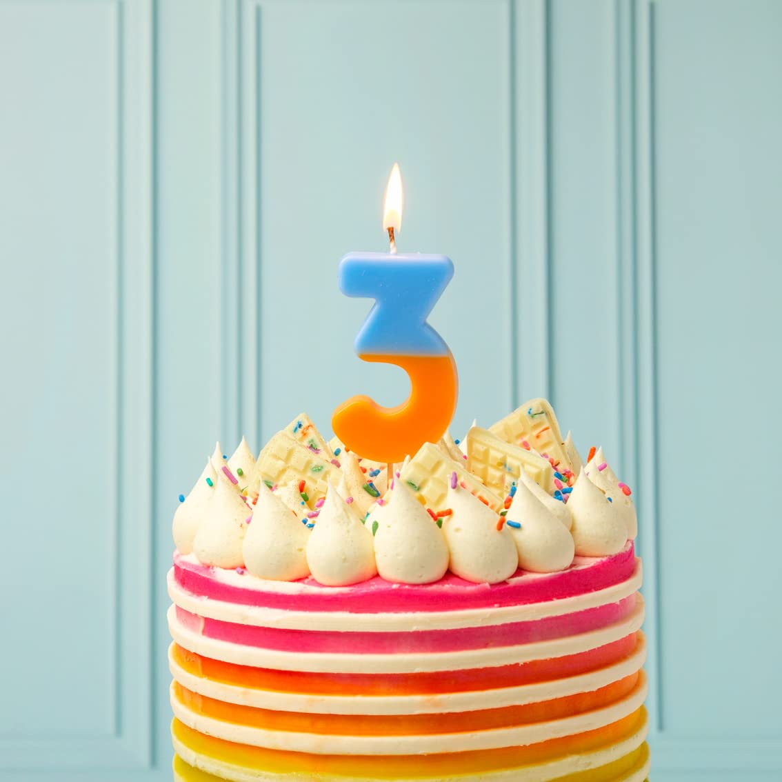 Talking Tables Orange and Blue Number 3 Candle for Cakes | Colourful Birthday Cake Topper Decorations for Kids Party, Boys 13th,