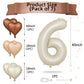 Biapian 40 Inch Cream Number 6 Balloons, Cream White Large 6Th Birthday Balloons With 18'' Foil Cream Heart Balloon Helium For 6