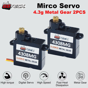 Goteck 2Pcs 4.3G Mini Servo, Micro Full Metal Gear Digital Servo,For Rc Car Model Boat Fixed-Wing Helicopter Airplane Robot Toy