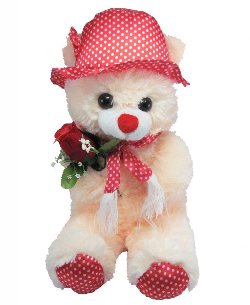 Tickles Cream Teddy With Rose Stuffed Soft Plush Toy Kids Birthday 45 Cm