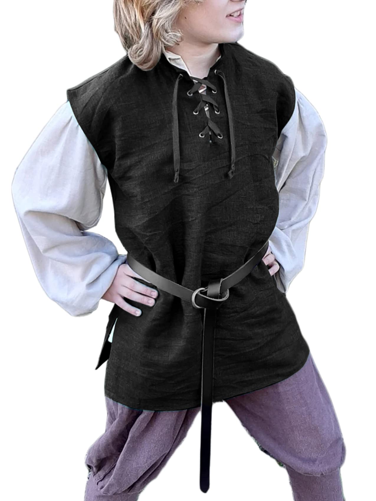 Boys Renaissance Pirate T Shirts Viking Medieval Sleeveless Lace Up Costume Scottish Cotton Tank Tops