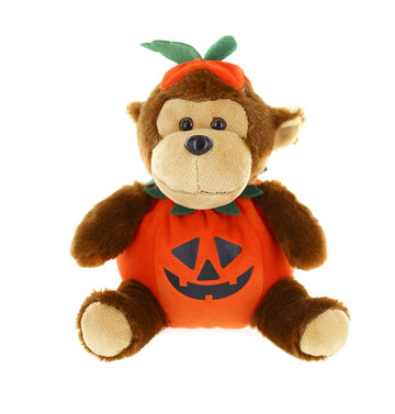 Plushland Halloween Plush Stuffed Animal Monkey In Pumpkin Costume- Soft Toy - Gifts For Kids - 9 Inches