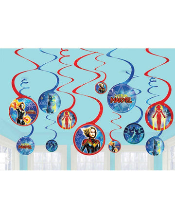 Captain Marvel Blue and Red Spiral Party Decorations, 12 Ct.
