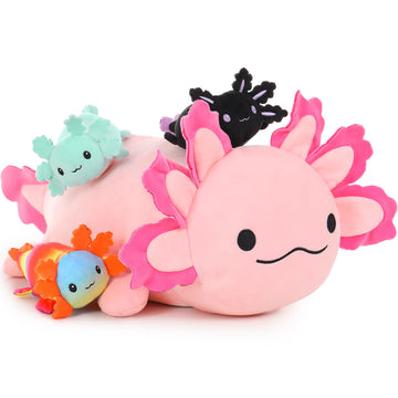 Beniny Big Axolotl Plush 24 Inch, Long Axolotl Stuffed Animal Mommy With 3 Baby Axolotl Plushies In Tummy, 4Pcs Axolotl Plushie