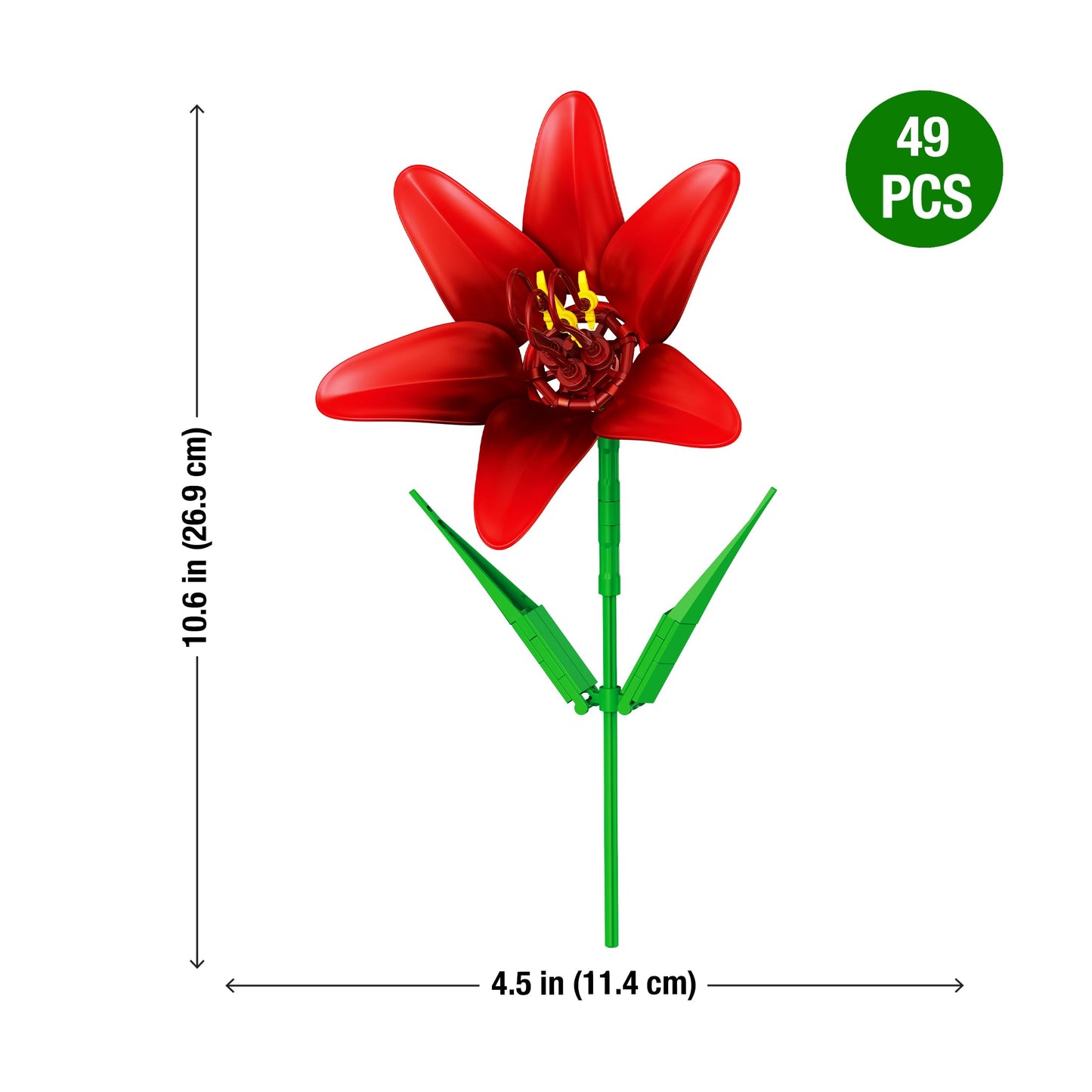 Brickcraft Bricktanicals Amaryllis Bricks Building Set 49 PCS Construction Toy Realistic Red Flower Stem Model Botanical Collect