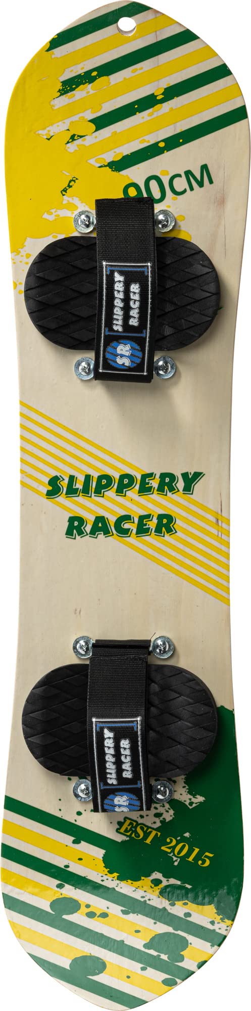Slippery Racer Kids Hardwood Snowboard with hook and loop Binding in Various Sizes (90 CM-Yellow/Green)