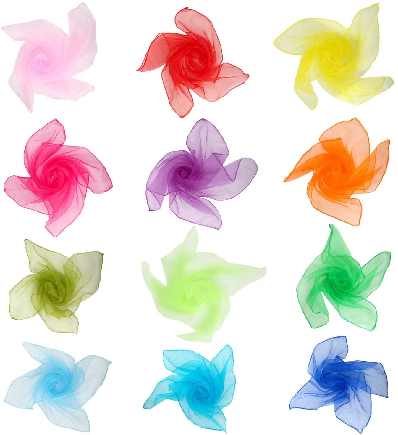 Colovis Square Dance Scarves - 24 Pcs Silk Juggling Scarves, 24x24 Inches, 12 Colors, Model 826-dc-3