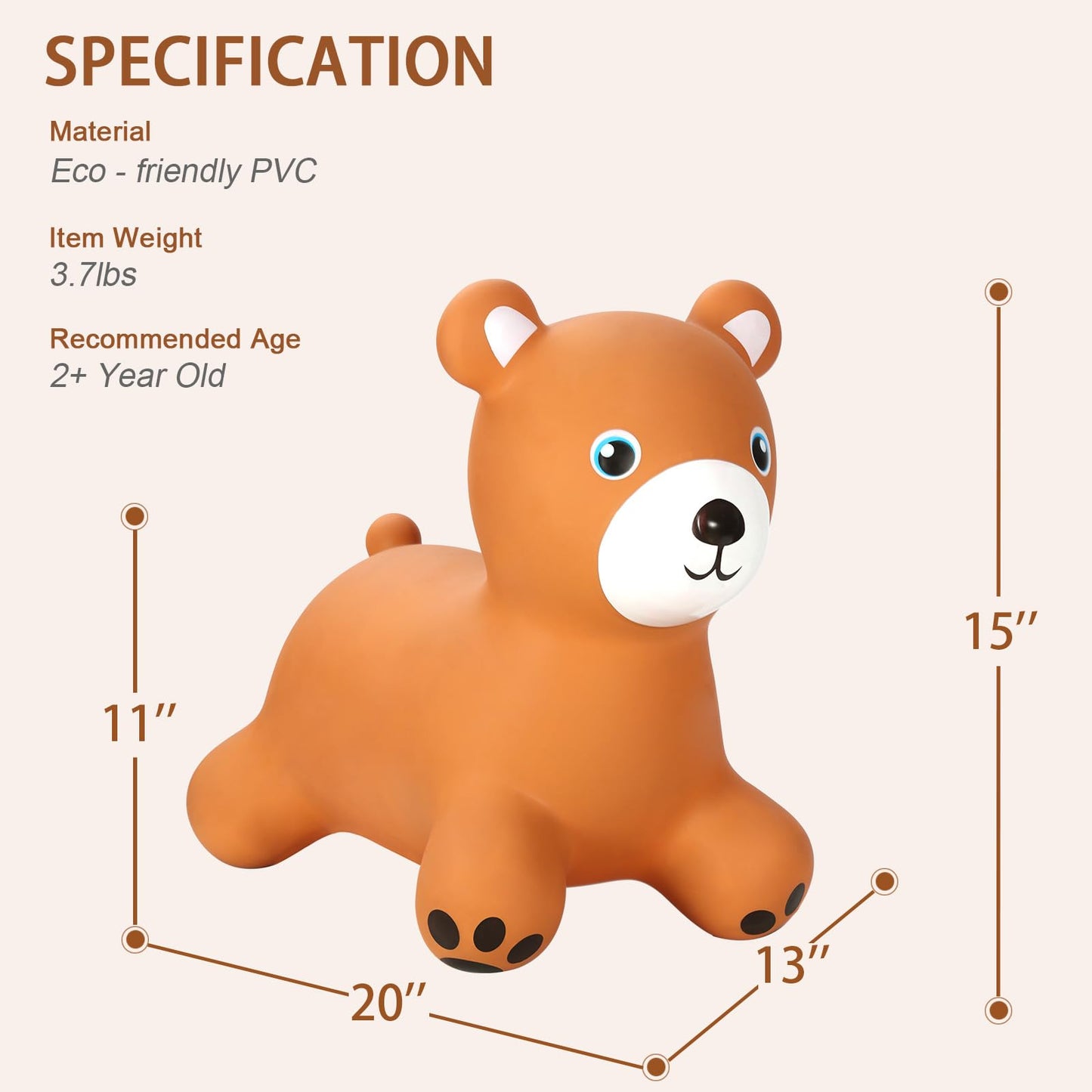 Inpany Teddy Bear Bouncy Horse Hopper Toys, Toddlers Bouncing Animal, Teddy Bear Baby Shower Decorations, Kid Ride On Rubber Bouncer, Outdoor Indoor Cute Birthday Gifts For 2 3 4 Year Old Girls Boys