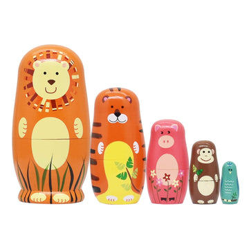Tphon Russian Nesting Dolls Wooden Matryoshka Dolls For Kids Handmade Cute Cartoon Animals Pattern Nesting Doll Toy Stacking Doll Set Of 5