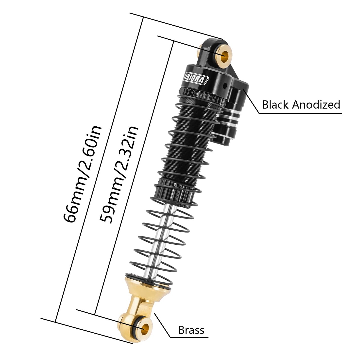 INJORA Brass & Aluminium 59mm Shocks- Long Threaded Shock Absorber Oil Damper for TRX4M TRX4MT 1/18 RC Crawler Upgrade