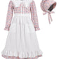 Fortmac Prairie Dress Girls Pioneer Colonial Costume Floral 1800S Pilgrim Costume With Apron And Bonnet Pink 11-12Y