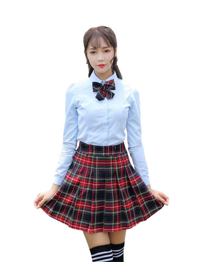 Beautifulfashionlife Girl'S Knee Length Pleated Flared Skirts School Costumes (Xs,Black Mixed Rose Red)