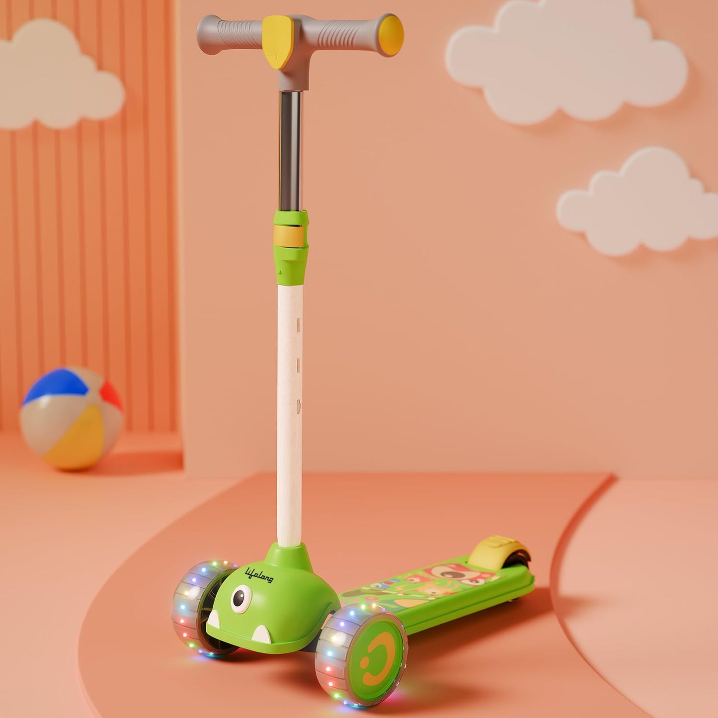 Lifelong Kids Scooter For Boys & Girls| Led Pu Wheels | 4-Level Adjustable Height | Bis Certified | 50Kg Capacity | Tilt-To-Turn