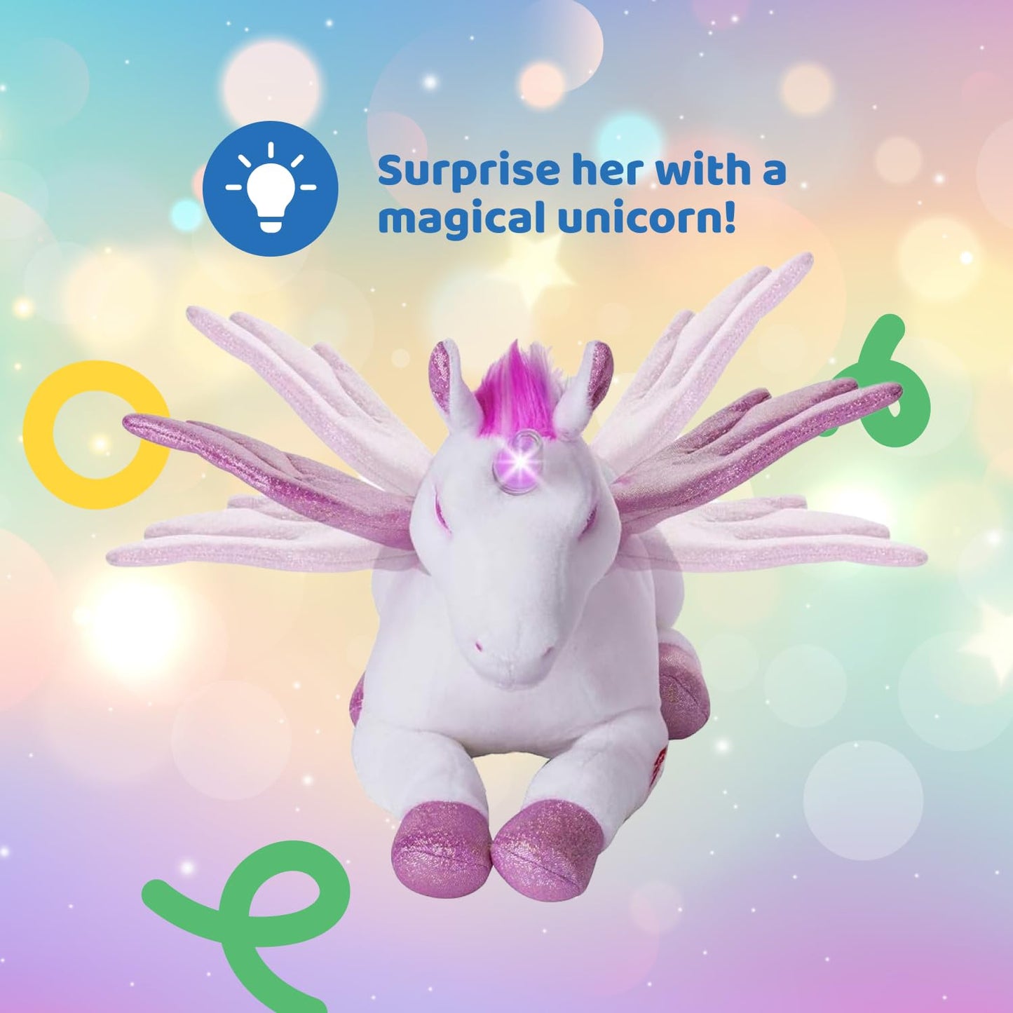Dazmers Unicorn Stuffed Animal With Flapping Wings - Musical Plush Unicorn Toy With Magical Lights And Sounds (Pink)