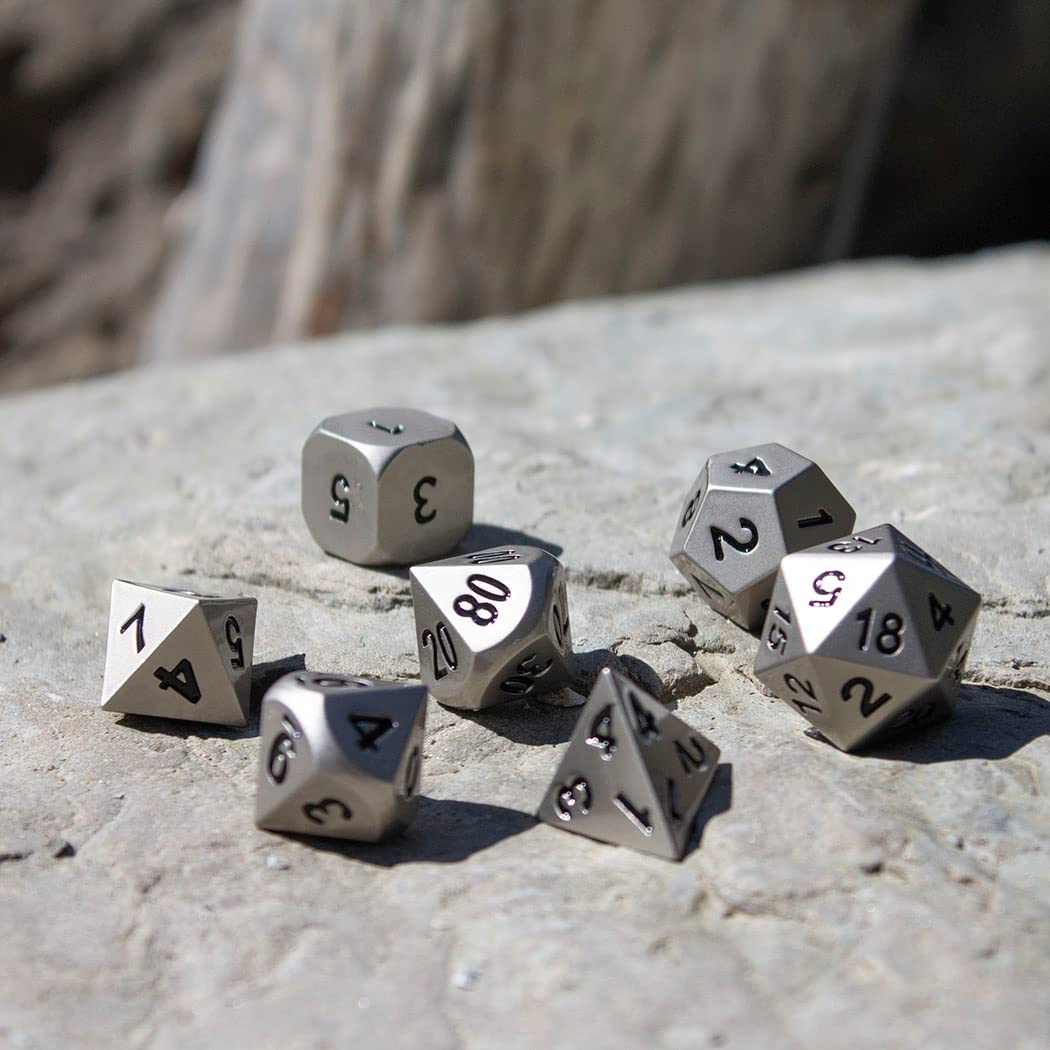 Paladin Roleplaying Silver Metal Dice - Full Polyhedral Set - in Presentation Case
